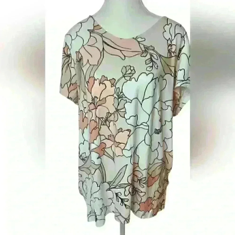 Liz Claiborne Womens Round Neck Short Sleeve Tunic Top Size Large